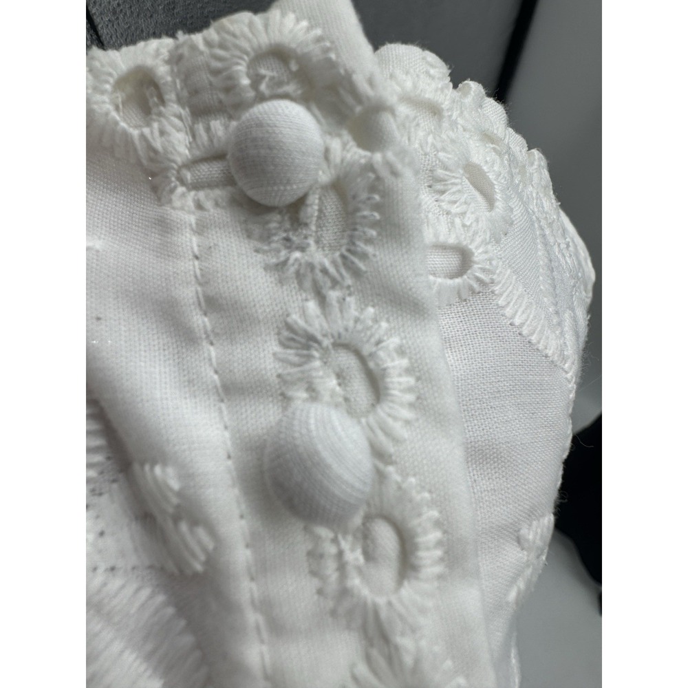 Eyelet Lace Drop Waist Mini Dress Large Open Back Button Front High Neck Cottage - Picture 10 of 11
